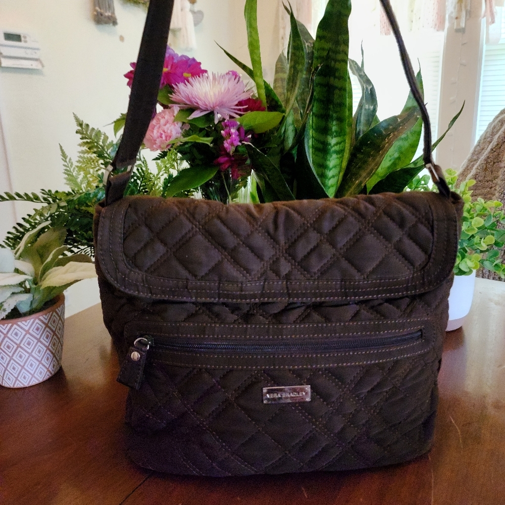 VERA BRADLEY Espresso Brown Microfiber Purse Zebra Lining Used Good Condition